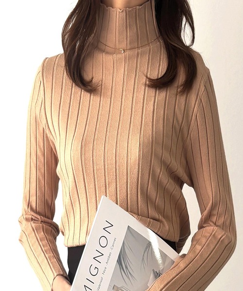 Amulet(アミュレット)の「【ロングシーズン着回せる】リピーター多数◎ハーフハイネックリブニット(ニット/セーター・レディース・ブラック/ピンク/ベージュ/グリーン/ホワイト/イエロー/ブルー/グレー/ボルドー/モカ/ネイビー/パープル・FREE)」の5枚目の写真