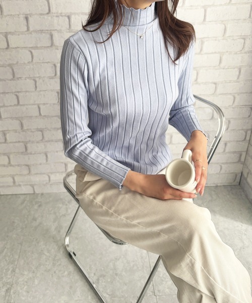 Amulet(アミュレット)の「【ロングシーズン着回せる】リピーター多数◎ハーフハイネックリブニット(ニット/セーター・レディース・ブラック/ピンク/ベージュ/グリーン/ホワイト/イエロー/ブルー/グレー/ボルドー/モカ/ネイビー/パープル・FREE)」の13枚目の写真