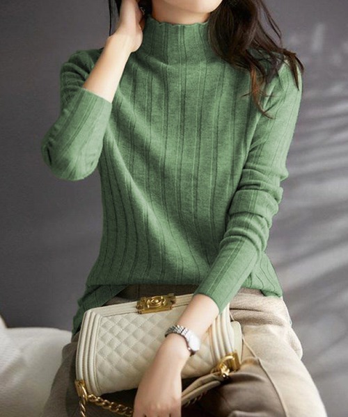 Amulet（アミュレット）の「【ロングシーズン着回せる】リピーター多数◎ハーフハイネックリブニット（ニット/セーター・レディース・ブラック/ピンク/ベージュ/グリーン/ホワイト/イエロー/ブルー/グレー/ボルドー/モカ/ネイビー/パープル・FREE）」の14枚目の写真