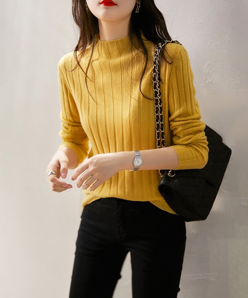 Amulet（アミュレット）の「【ロングシーズン着回せる】リピーター多数◎ハーフハイネックリブニット（ニット/セーター・レディース・ブラック/ピンク/ベージュ/グリーン/ホワイト/イエロー/ブルー/グレー/ボルドー/モカ/ネイビー/パープル・FREE）」の15枚目の写真