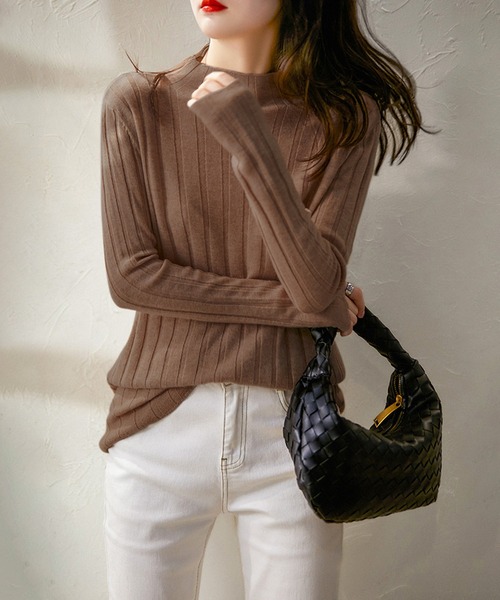 Amulet（アミュレット）の「【ロングシーズン着回せる】リピーター多数◎ハーフハイネックリブニット（ニット/セーター・レディース・ブラック/ピンク/ベージュ/グリーン/ホワイト/イエロー/ブルー/グレー/ボルドー/モカ/ネイビー/パープル・FREE）」の18枚目の写真