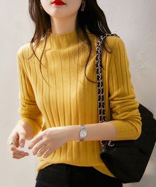 Amulet（アミュレット）の「【ロングシーズン着回せる】リピーター多数◎ハーフハイネックリブニット（ニット/セーター・レディース・ブラック/ピンク/ベージュ/グリーン/ホワイト/イエロー/ブルー/グレー/ボルドー/モカ/ネイビー/パープル・FREE）」の20枚目の写真