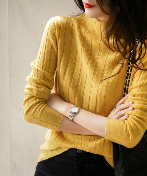 Amulet（アミュレット）の「【ロングシーズン着回せる】リピーター多数◎ハーフハイネックリブニット（ニット/セーター・レディース・ブラック/ピンク/ベージュ/グリーン/ホワイト/イエロー/ブルー/グレー/ボルドー/モカ/ネイビー/パープル・FREE）」の22枚目の写真