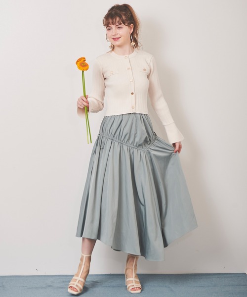 31 Sons de mode（トランテアン　ソン　ドゥ　モード）の「リボン付きクロップドリブカーディガン（カーディガン/ボレロ・レディース・オフホワイト/ネイビー/サックスブルー・36）」の7枚目の写真