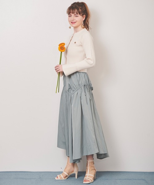 31 Sons de mode（トランテアン　ソン　ドゥ　モード）の「リボン付きクロップドリブカーディガン（カーディガン/ボレロ・レディース・オフホワイト/ネイビー/サックスブルー・36）」の8枚目の写真