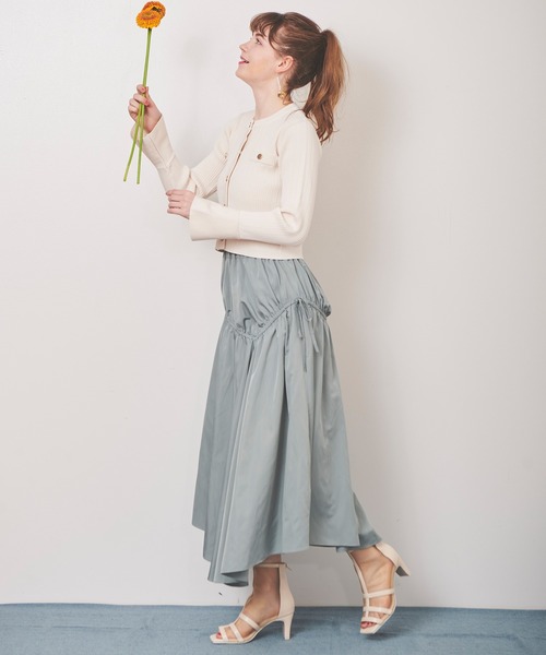 31 Sons de mode（トランテアン　ソン　ドゥ　モード）の「リボン付きクロップドリブカーディガン（カーディガン/ボレロ・レディース・オフホワイト/ネイビー/サックスブルー・36）」の9枚目の写真