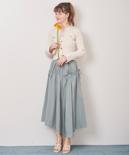 31 Sons de mode（トランテアン　ソン　ドゥ　モード）の「リボン付きクロップドリブカーディガン（カーディガン/ボレロ・レディース・オフホワイト/ネイビー/サックスブルー・36）」の6枚目の写真