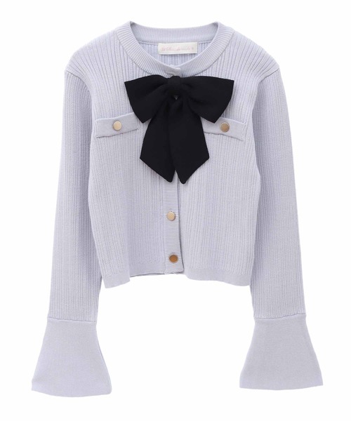 31 Sons de mode（トランテアン　ソン　ドゥ　モード）の「リボン付きクロップドリブカーディガン（カーディガン/ボレロ・レディース・オフホワイト/ネイビー/サックスブルー・36）」の17枚目の写真