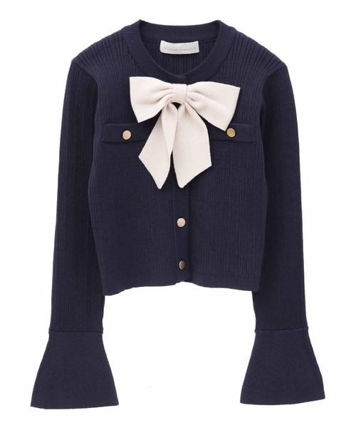 31 Sons de mode（トランテアン　ソン　ドゥ　モード）の「リボン付きクロップドリブカーディガン（カーディガン/ボレロ・レディース・オフホワイト/ネイビー/サックスブルー・36）」の16枚目の写真