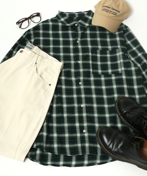 Salong hameu(サロン ハミュー)の「オンブレチェックシャツ メンズ レディース ユニセックス/長袖レギュラーカラーシャツ(シャツ/ブラウス・メンズ・レッド系/ネイビー系/グリーン系/オレンジ系/ブラック系/ブルー系/ブルー系その他/ブラウン/ブラック系その他・M/L/LL)」の1枚目の写真