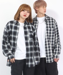 オンブレチェックシャツ/長袖レギュラーカラーシャツ/メンズ レディース ユニセックス