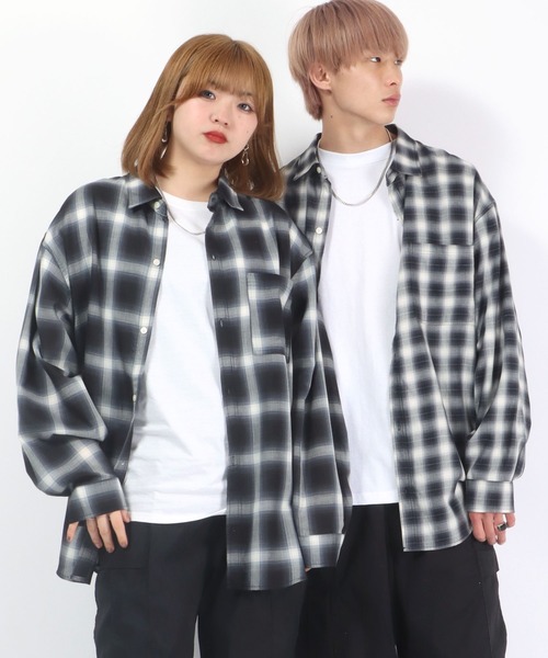 Salong hameu(サロン ハミュー)の「オンブレチェックシャツ メンズ レディース ユニセックス/長袖レギュラーカラーシャツ(シャツ/ブラウス・メンズ・レッド系/ネイビー系/グリーン系/オレンジ系/ブラック系/ブルー系/ブルー系その他/ブラウン/ブラック系その他・M/L/LL)」の6枚目の写真