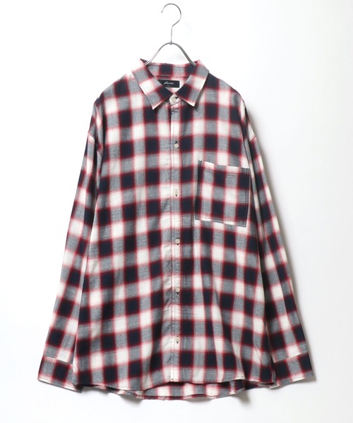 Salong hameu(サロン ハミュー)の「オンブレチェックシャツ メンズ レディース ユニセックス/長袖レギュラーカラーシャツ(シャツ/ブラウス・メンズ・レッド系/ネイビー系/グリーン系/オレンジ系/ブラック系/ブルー系/ブルー系その他/ブラウン/ブラック系その他・M/L/LL)」の8枚目の写真