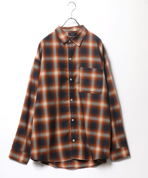 Salong hameu(サロン ハミュー)の「オンブレチェックシャツ メンズ レディース ユニセックス/長袖レギュラーカラーシャツ(シャツ/ブラウス・メンズ・レッド系/ネイビー系/グリーン系/オレンジ系/ブラック系/ブルー系/ブルー系その他/ブラウン/ブラック系その他・M/L/LL)」の9枚目の写真