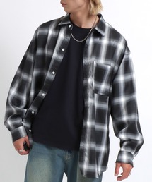 オンブレチェックシャツ/長袖レギュラーカラーシャツ/メンズ レディース ユニセックス
