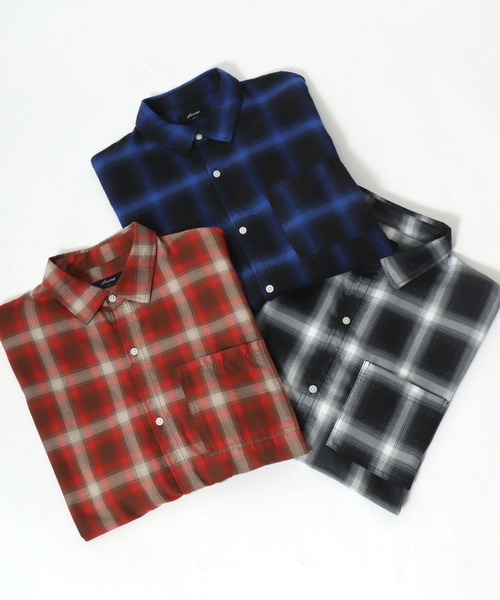 Salong hameu(サロン ハミュー)の「オンブレチェックシャツ メンズ レディース ユニセックス/長袖レギュラーカラーシャツ(シャツ/ブラウス・メンズ・レッド系/ネイビー系/グリーン系/オレンジ系/ブラック系/ブルー系/ブルー系その他/ブラウン/ブラック系その他・M/L/LL)」の22枚目の写真