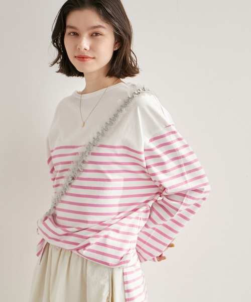 ROPE' PICNIC(ロペピクニック)の「【一部店舗限定】リンクコーデ/パネル切り替えボーダービックTシャツ(Tシャツ/カットソー・レディース・ネイビー/サックスブルー/グリーン/ピンク系その他2・38)」の4枚目の写真