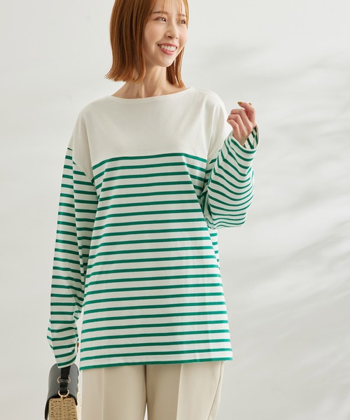 ROPE' PICNIC(ロペピクニック)の「【一部店舗限定】リンクコーデ/パネル切り替えボーダービックTシャツ(Tシャツ/カットソー・レディース・ネイビー/サックスブルー/グリーン/ピンク系その他2・38)」の5枚目の写真
