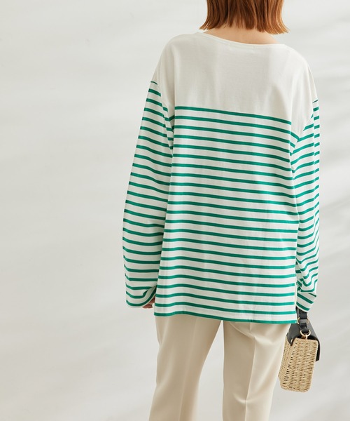 ROPE' PICNIC(ロペピクニック)の「【一部店舗限定】リンクコーデ/パネル切り替えボーダービックTシャツ(Tシャツ/カットソー・レディース・ネイビー/サックスブルー/グリーン/ピンク系その他2・38)」の6枚目の写真