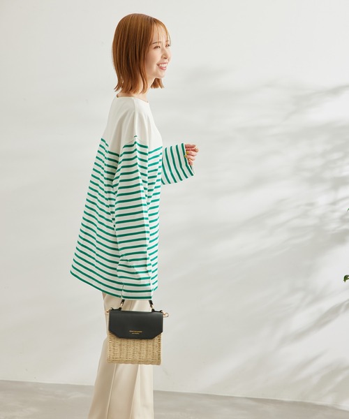 ROPE' PICNIC(ロペピクニック)の「【一部店舗限定】リンクコーデ/パネル切り替えボーダービックTシャツ(Tシャツ/カットソー・レディース・ネイビー/サックスブルー/グリーン/ピンク系その他2・38)」の7枚目の写真