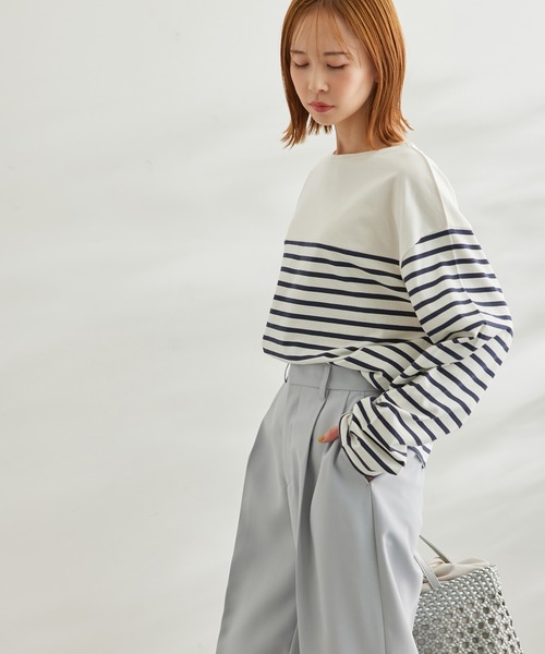 ROPE' PICNIC(ロペピクニック)の「【一部店舗限定】リンクコーデ/パネル切り替えボーダービックTシャツ(Tシャツ/カットソー・レディース・ネイビー/サックスブルー/グリーン/ピンク系その他2・38)」の10枚目の写真