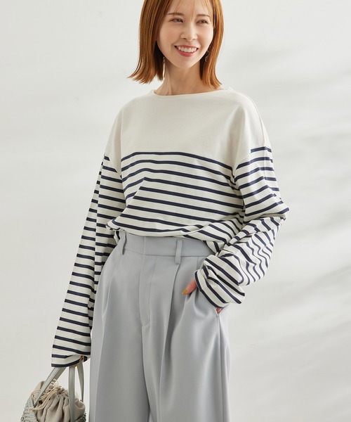 ROPE' PICNIC(ロペピクニック)の「【一部店舗限定】リンクコーデ/パネル切り替えボーダービックTシャツ(Tシャツ/カットソー・レディース・ネイビー/サックスブルー/グリーン/ピンク系その他2・38)」の11枚目の写真