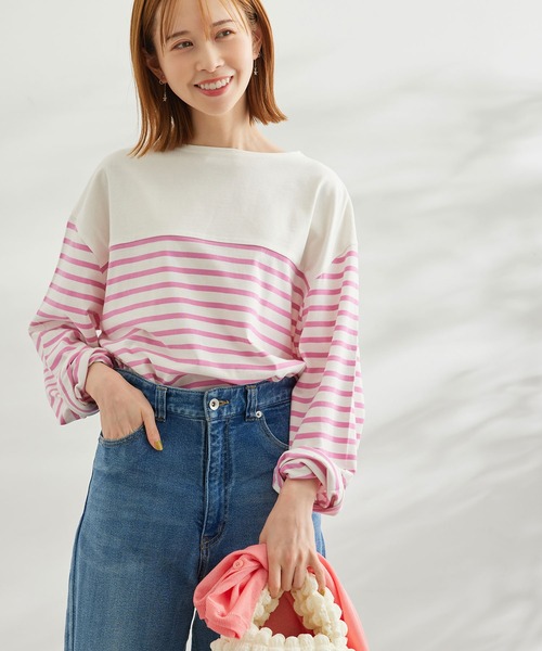 ROPE' PICNIC(ロペピクニック)の「【一部店舗限定】リンクコーデ/パネル切り替えボーダービックTシャツ(Tシャツ/カットソー・レディース・ネイビー/サックスブルー/グリーン/ピンク系その他2・38)」の20枚目の写真