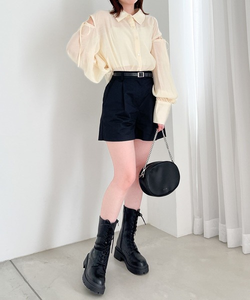 Heather（ヘザー）の「AZATO肩リボンシャツ　194254（シャツ/ブラウス・レディース・オフホワイト/グリーン/ピンク/ネイビー・FREE）」の12枚目の写真