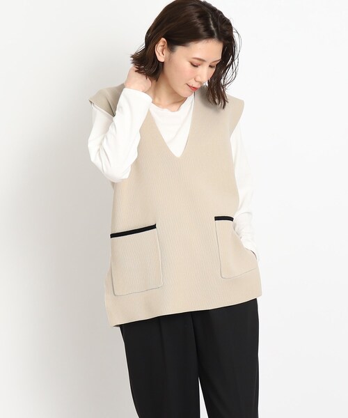 DRESKIP（ドレスキップ）の「◆スポンディッシュVネックニットベスト（ベスト・レディース・ブラック/ライトベージュ/レモンイエロー・00）」の3枚目の写真