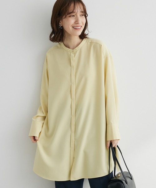 Green　Parks（グリーンパークス）の「ヒヨクボタンシャツチュニック（チュニック・レディース・パープル/オフホワイト/イエロー/グリーン・FREE）」の4枚目の写真