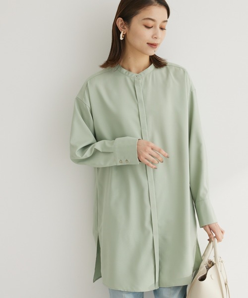 Green　Parks（グリーンパークス）の「ヒヨクボタンシャツチュニック（チュニック・レディース・パープル/オフホワイト/イエロー/グリーン・FREE）」の2枚目の写真