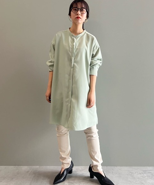 Green　Parks（グリーンパークス）の「ヒヨクボタンシャツチュニック（チュニック・レディース・パープル/オフホワイト/イエロー/グリーン・FREE）」の5枚目の写真