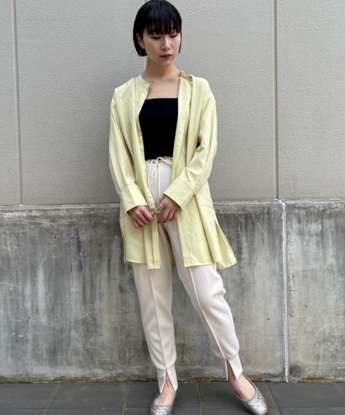 Green　Parks（グリーンパークス）の「ヒヨクボタンシャツチュニック（チュニック・レディース・パープル/オフホワイト/イエロー/グリーン・FREE）」の6枚目の写真