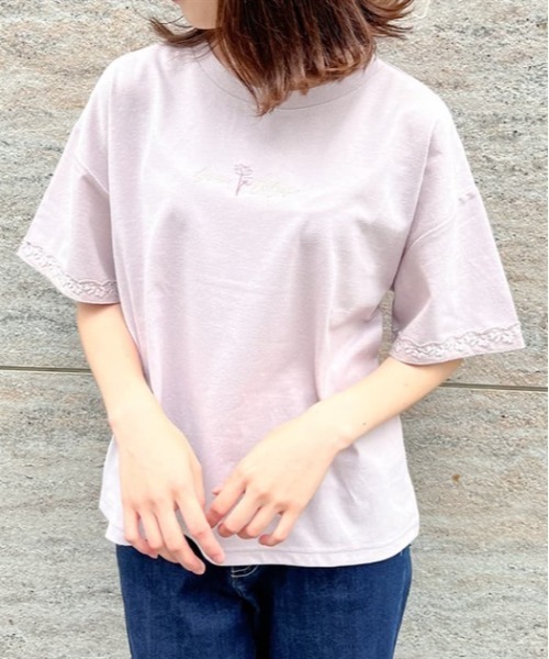 axes femme(アクシーズファム)の「接触冷感ラメ刺繍Tシャツ(Tシャツ/カットソー・レディース・ミント/ピンク/キナリ/グレイッシュベージュ/ブラック・FREE)」の4枚目の写真