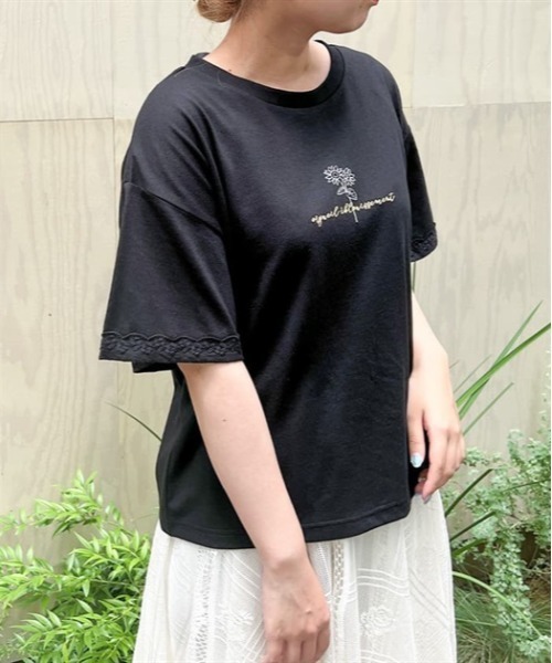 axes femme(アクシーズファム)の「接触冷感ラメ刺繍Tシャツ(Tシャツ/カットソー・レディース・ミント/ピンク/キナリ/グレイッシュベージュ/ブラック・FREE)」の3枚目の写真
