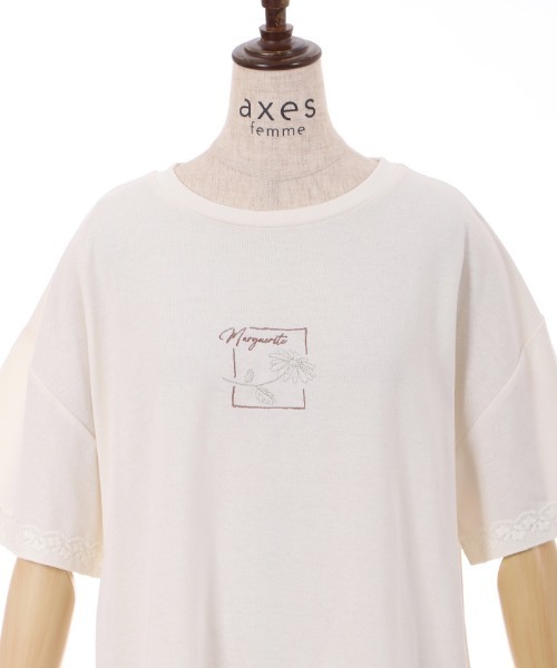 axes femme(アクシーズファム)の「接触冷感ラメ刺繍Tシャツ(Tシャツ/カットソー・レディース・ミント/ピンク/キナリ/グレイッシュベージュ/ブラック・FREE)」の9枚目の写真