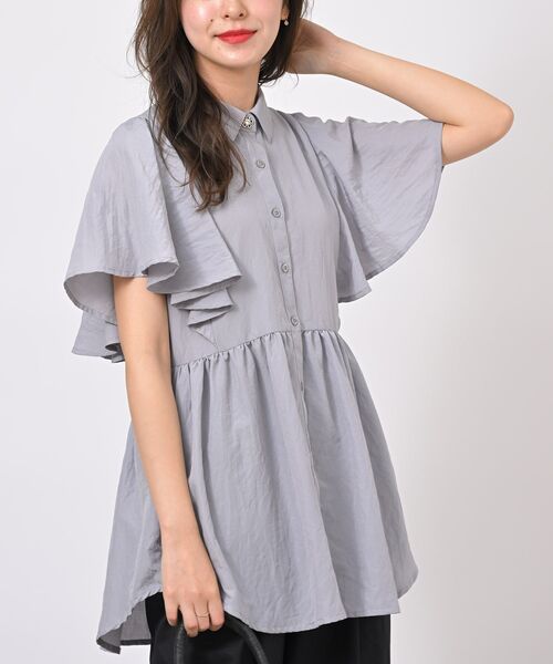 rps（アールピーエス）の「フレアー袖ペプラムチュニックブラウス（シャツ/ブラウス・レディース・オフホワイト/サックスブルー/ネイビー/イエロー・フリー）」の4枚目の写真