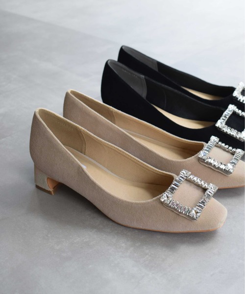 【セール】ビジューバックルミドルヒールパンプス（パンプス）｜EVOL（イーボル）