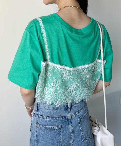 セール】レースキャミレイヤードロックTシャツ（Tシャツ