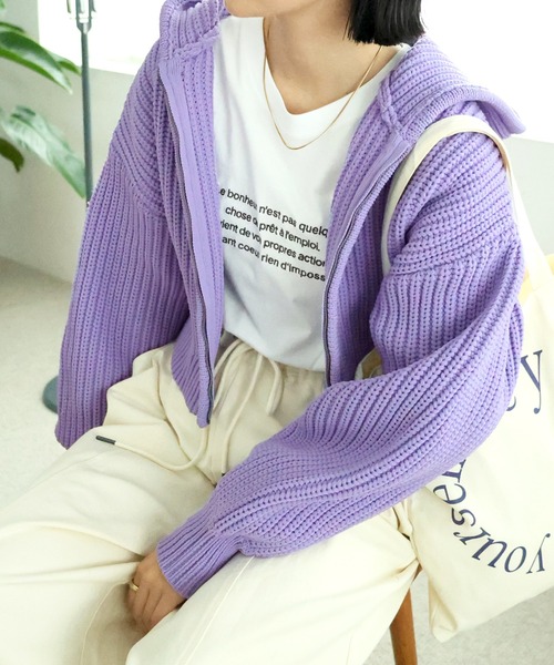 ショート丈スポンディッシュニットパーカー（カーディガン/ボレロ