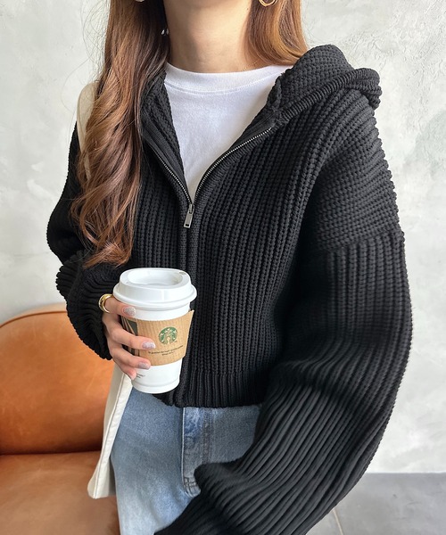 ショート丈スポンディッシュニットパーカー（カーディガン/ボレロ