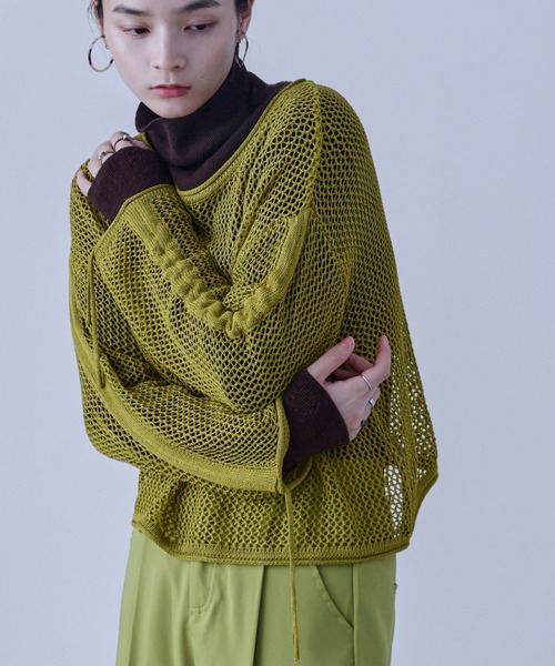 Fashion Letter（ファッションレター）の「メッシュ シャーリング袖 プルオーバー（ニット/セーター・レディース・ブルーグリーン/モカ/ブラック/キナリ/マスタード・M）」の5枚目の写真