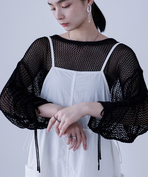 Fashion Letter（ファッションレター）の「メッシュ シャーリング袖 プルオーバー（ニット/セーター・レディース・ブルーグリーン/モカ/ブラック/キナリ/マスタード・M）」の3枚目の写真