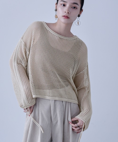 Fashion Letter（ファッションレター）の「メッシュ シャーリング袖 プルオーバー（ニット/セーター・レディース・ブルーグリーン/モカ/ブラック/キナリ/マスタード・M）」の7枚目の写真