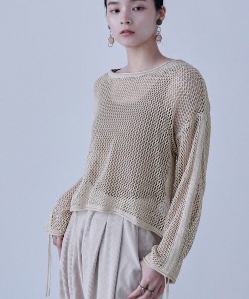 Fashion Letter（ファッションレター）の「メッシュ シャーリング袖 プルオーバー（ニット/セーター・レディース・ブルーグリーン/モカ/ブラック/キナリ/マスタード・M）」の9枚目の写真