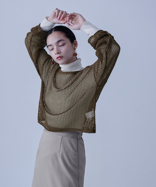 Fashion Letter（ファッションレター）の「メッシュ シャーリング袖 プルオーバー（ニット/セーター・レディース・ブルーグリーン/モカ/ブラック/キナリ/マスタード・M）」の12枚目の写真