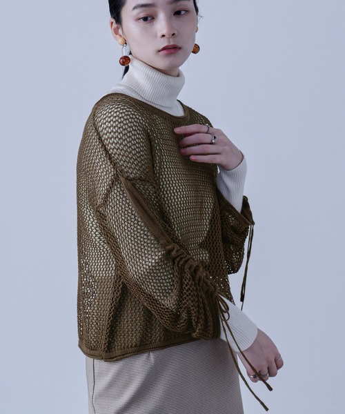 Fashion Letter（ファッションレター）の「メッシュ シャーリング袖 プルオーバー（ニット/セーター・レディース・ブルーグリーン/モカ/ブラック/キナリ/マスタード・M）」の14枚目の写真