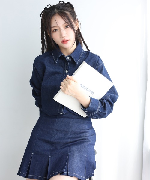 one after another NICE CLAUP(ワンアフターアナザーナイスクラップ)の「デニムシャツ/セットアップ対応(シャツ/ブラウス・レディース・ブルー/ネイビー/ブラック・FREE)」の11枚目の写真