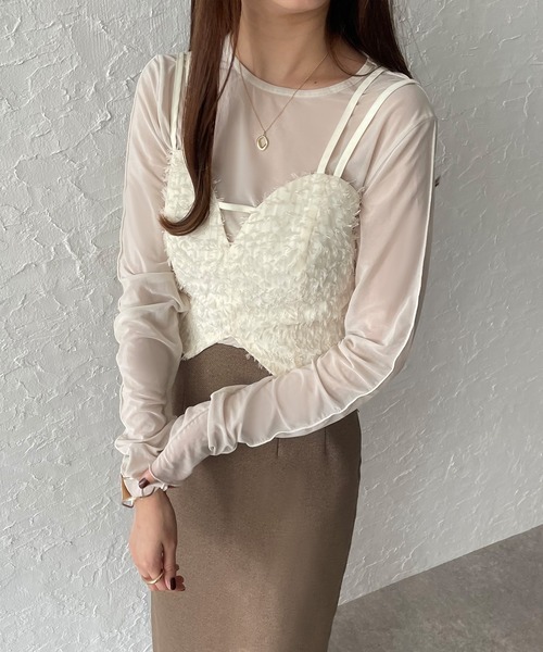 JUNOAH（ジュノア）の「バックレースアップフェザービスチェ（キャミソール・レディース・アイボリー/ホワイト/ブラック・X-LARGE/LARGE/MEDIUM）」の12枚目の写真