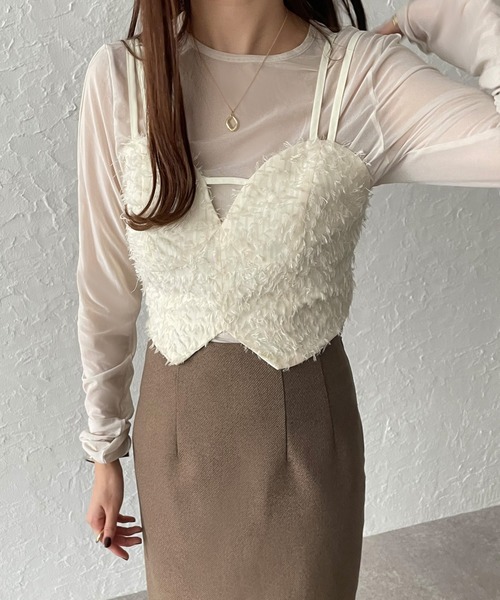 JUNOAH（ジュノア）の「バックレースアップフェザービスチェ（キャミソール・レディース・アイボリー/ホワイト/ブラック・X-LARGE/LARGE/MEDIUM）」の13枚目の写真